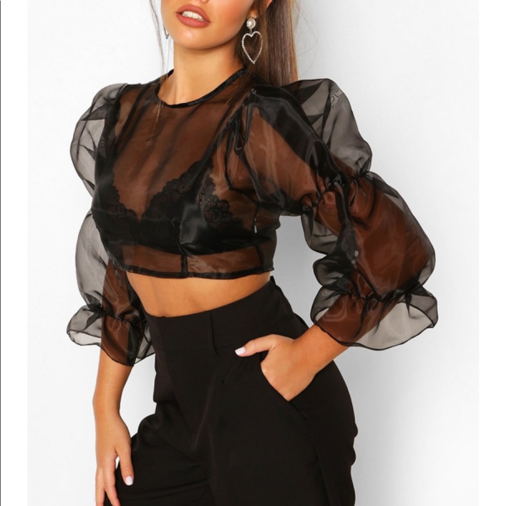 ๐ธ๐BOOHOO Petite Volume Sleeve Organza Top - Picture 3 of 6